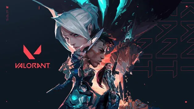 VALORANT key art of agents in dramatic poses beside the red VALORANT logo
